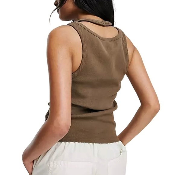 TOPSHOP Cotton Top Shirt Double Layer Design Ribbed Tank over Faux Halter NWOT - Picture 4 of 12